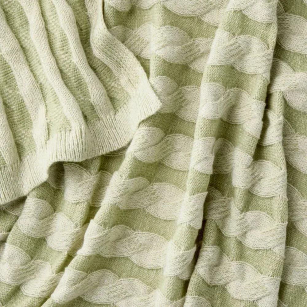 Threshold Sweater Throw Blanket Green Soft Twisted Cable Knit NEW